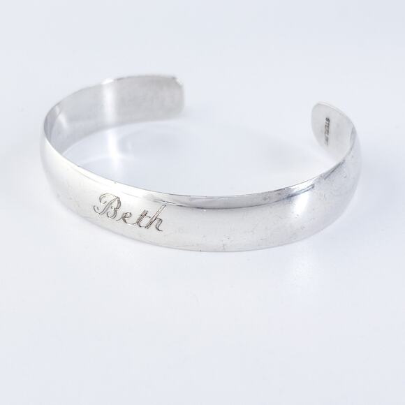 Vintage Sterling Silver 925 “Beth” Engraved Cuff Bracelet 5.75in - Picture 5 of 9